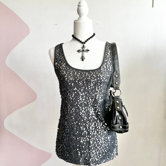 Old Navy Sequin Tank Top Y2K Sparkly‎ Festival Party Retro Clubwear Large - Picture 1 of 6